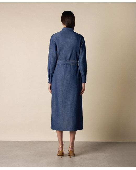 Brooks Brothers Blue Maxi Linen Denim Shirt Dress