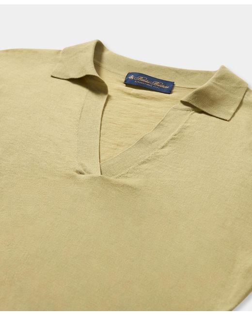 Brooks Brothers Yellow Silk Blend Knit Polo With Johnny Collar