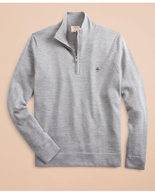 Brooks Brothers Gray Merino Wool Half-zip Sweater for men