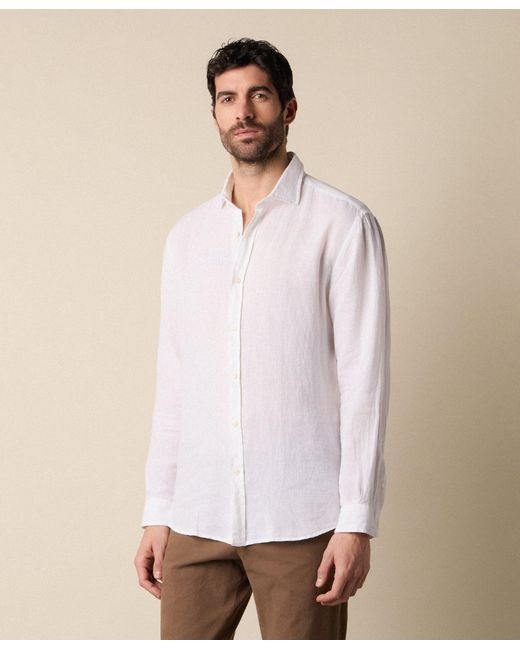 Brooks Brothers White Regular Fit Linen Shirt With Spread Collar for men