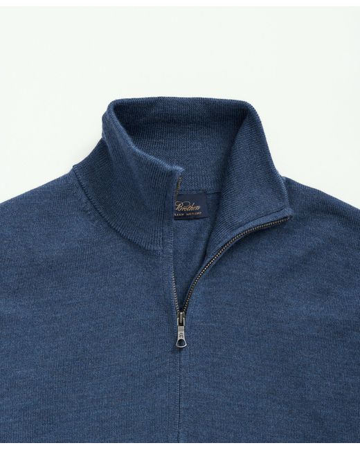 Brooks Brothers Blue Fine Merino Wool Half-zip Sweater for men