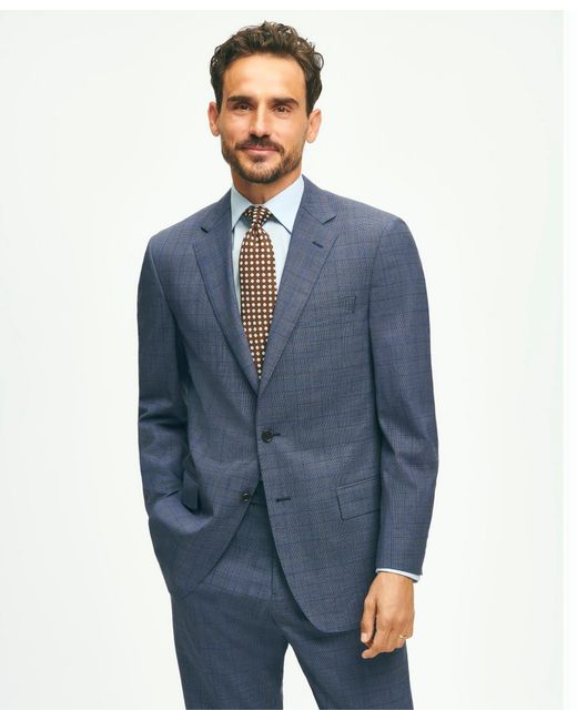 Brooks Brothers Blue Traditional Fit Wool Checked 1818 Suit for men