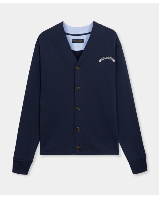 Brooks Brothers Blue V-Neck Cotton Cardigan With Logo Print for men