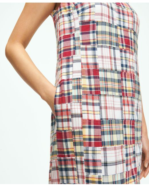 Brooks Brothers White Madras Patchwork Shift Dress In Cotton