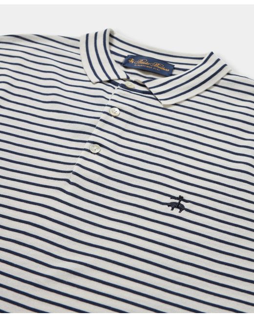 Brooks Brothers Gray Striped Cotton-Silk-Linen Knit Polo for men