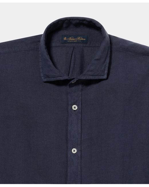 Brooks Brothers Blue Slim Fit Linen Shirt With Spread Collar for men