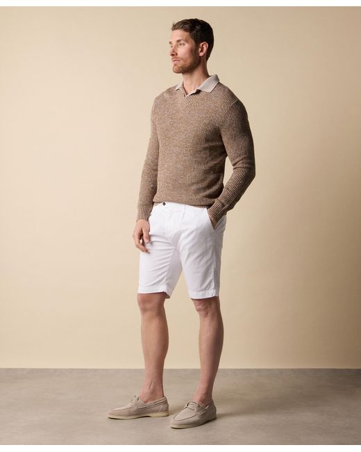 Brooks Brothers Brown Cotton-Linen V-Neck Mouliné Sweater for men