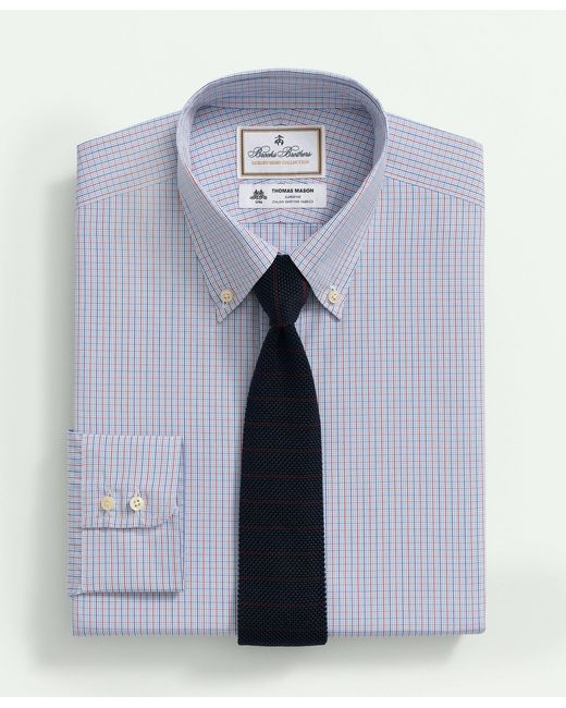 Brooks Brothers Blue X Thomas Mason Cotton Poplin Button-down Collar, Micro Checked Dress Shirt for men