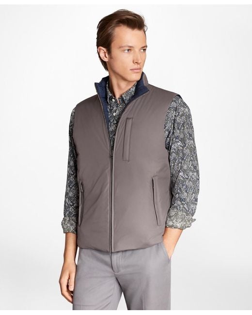 Brooks Brothers Gray Reversible Quilted Down Vest for men