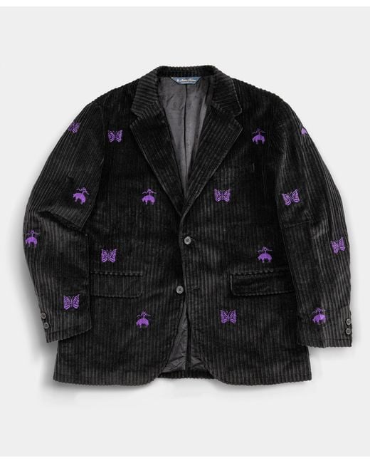 Brooks Brothers Black Embroidered Corduroy Sack Blazer for men