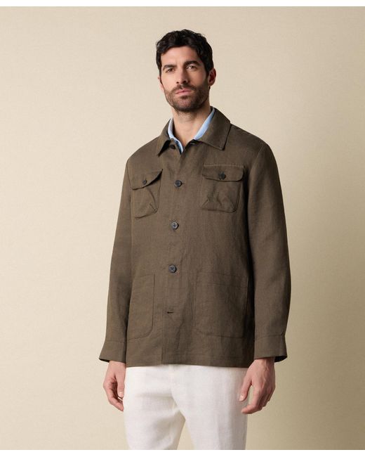 Brooks Brothers Brown Linen Utility Overshirt for men