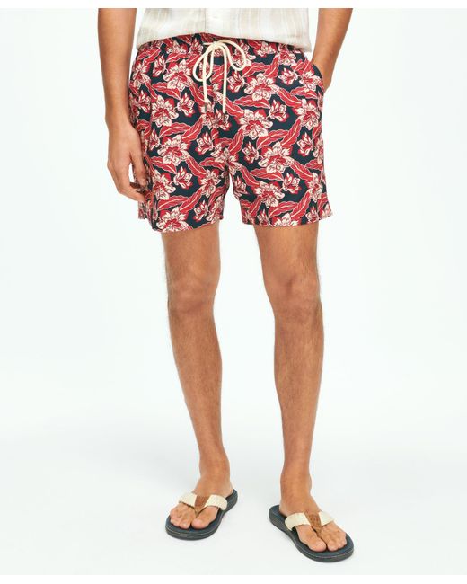 Brooks Brothers Red 5" Montauk Printed Swim Trunks With Stretch for men