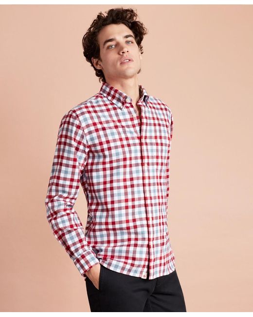 Brooks Brothers Fleece Gingham Brushed Twill Sport Shirt in Red for Men ...