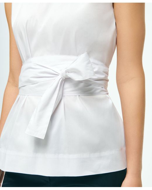 Brooks Brothers White Peplum Wrap-waist Shell In Cotton Blend