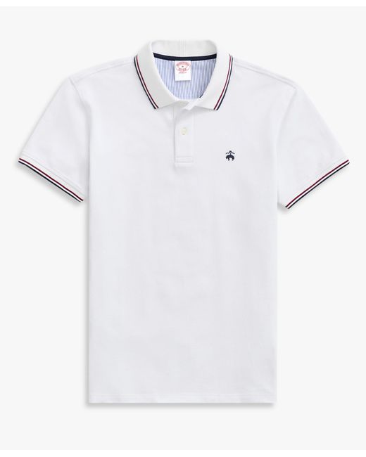 Brooks Brothers White Golden Fleece Stretch Cotton Pique Tennis Polo for men