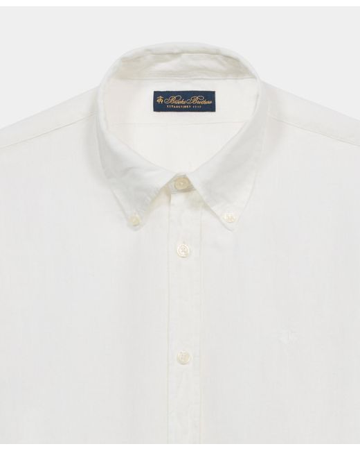 Brooks Brothers White Slim Fit Linen Shirt With Button Down Collar for men
