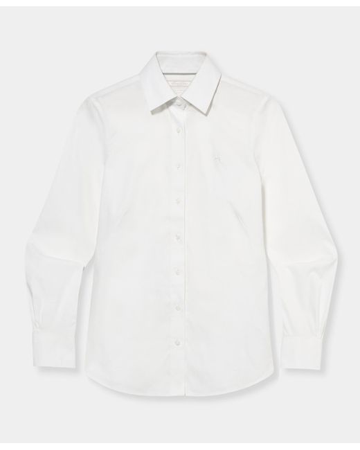 Brooks Brothers White Fitted Non-Iron Oxford Pinpoint Supima Shirt With Forward Point Collar