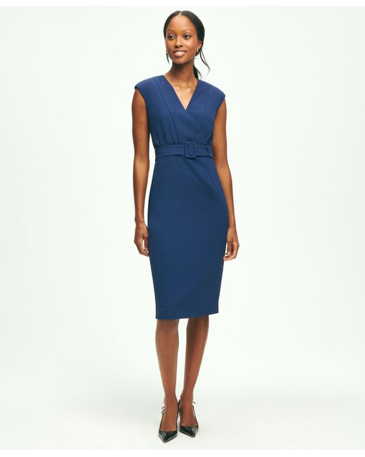 Brooks Brothers Blue Fine Twill Crepe V-neck Sheath Dress