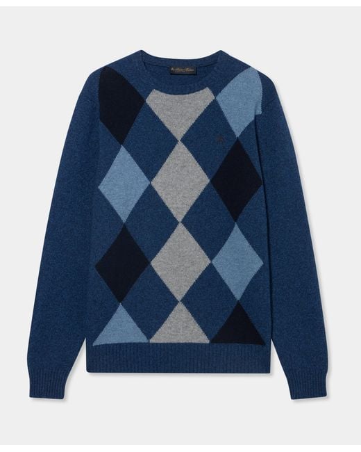 Brooks Brothers Blue Argyle Intarsia Sweater for men