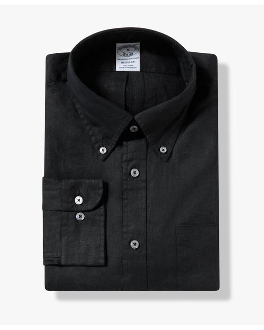 Black Regular Fit Linen Sport Shirt With Button Down Collar Brooks Brothers de hombre de color Green