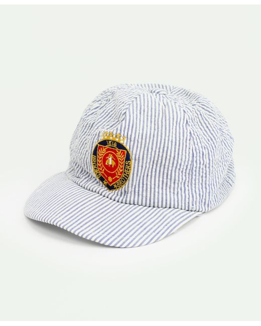 Brooks Brothers White Vintage Seersucker Embroidered Crest Fitted Cap, 1980s, Xl for men