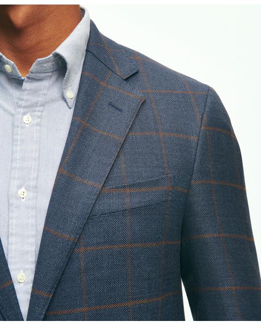 Brooks Brothers Blue Classic Fit Stretch Wool Hopsack Windowpane Sport Coat for men