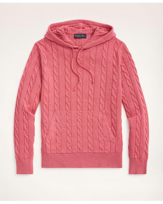 Brooks Brothers Pink Cotton Cable Knit Hoodie Sweater for men