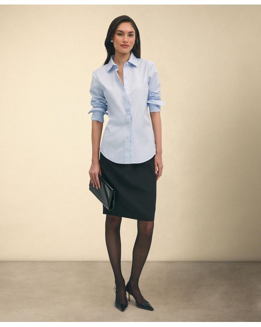 Brooks Brothers Blue Classic-fit Non-iron Stretch Supima Cotton Dress Shirt