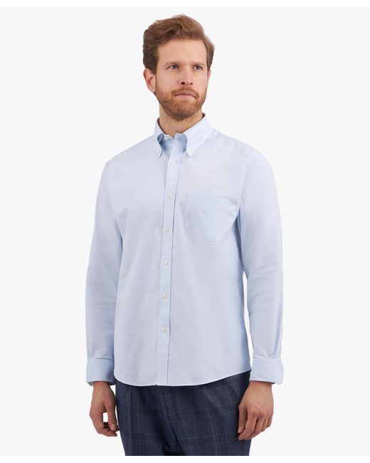 Light Blue Regular Fit Non-iron Stretch Cotton Shirt With Button Down Collar Brooks Brothers de hombre