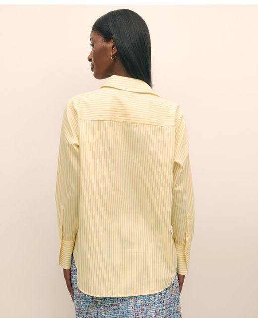 Relaxed Fit Cotton Satin Striped Shirt di Brooks Brothers in Natural