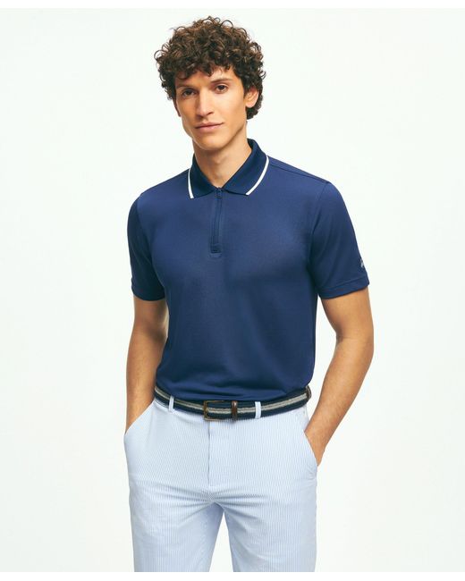 Brooks Brothers Blue Performance Series Half-zip Pique Polo Shirt for men