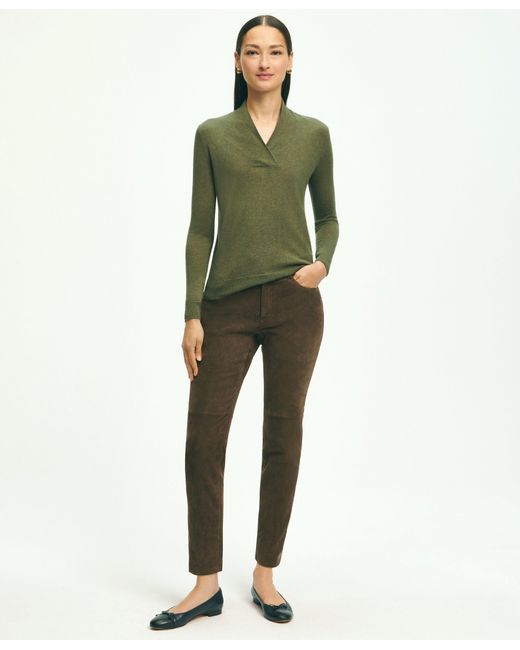 Brooks Brothers Green Silk-cashmere Shawl-collar Sweater