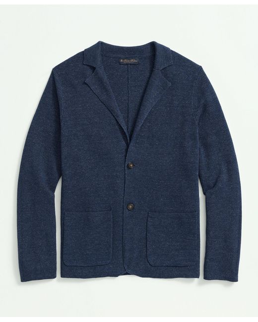 Brooks Brothers Blue Sweater Blazer In Linen-cotton Blend for men