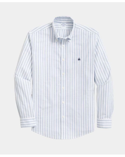 Brooks Brothers Blue Slim Fit Non-Iron Plaid Stretch Oxford Shirt With Button Down Collar for men