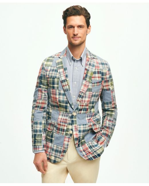 Brooks Brothers Blue Classic Fit Chambray-madras Patchwork Sport Coat In Cotton for men
