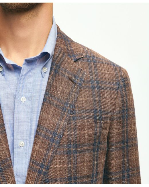 Brooks Brothers Brown Classic Fit Plaid Hopsack Sport Coat In Linen-wool Blend for men