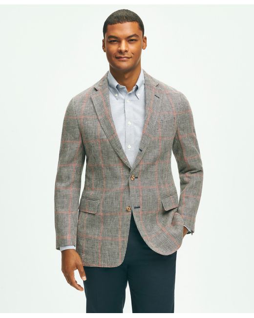 Brooks Brothers Gray Classic Fit Linen Houndstooth Sport Coat for men