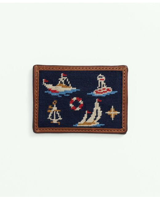 Brooks Brothers Blue Smathers & Branson Cotton Needlepoint Card Case for men