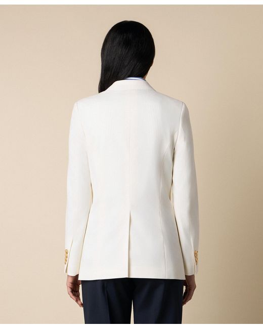 Brooks Brothers White Double Breasted Wool Blend Blazer With Buttons