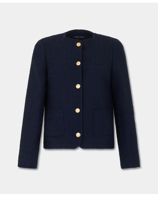 Brooks Brothers Blue Collarless Buttons Wool Jacket