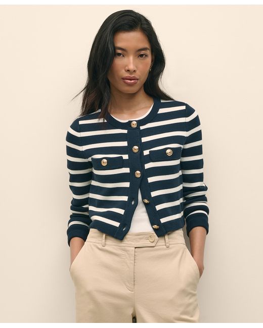 Brooks Brothers Blue Striped Cotton Knit With Buttons