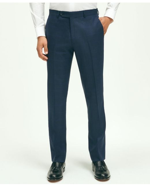 Brooks Brothers Blue Explorer Collection Classic Fit Wool Windowpane Suit Pants for men