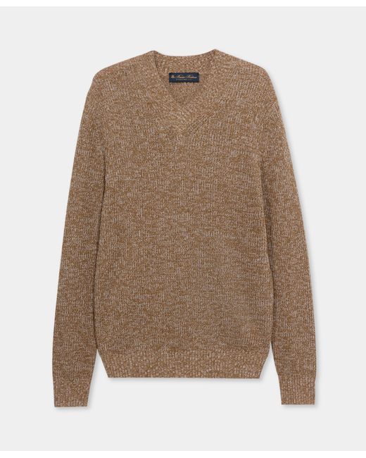 Brooks Brothers Brown Cotton-Linen V-Neck Mouliné Sweater for men