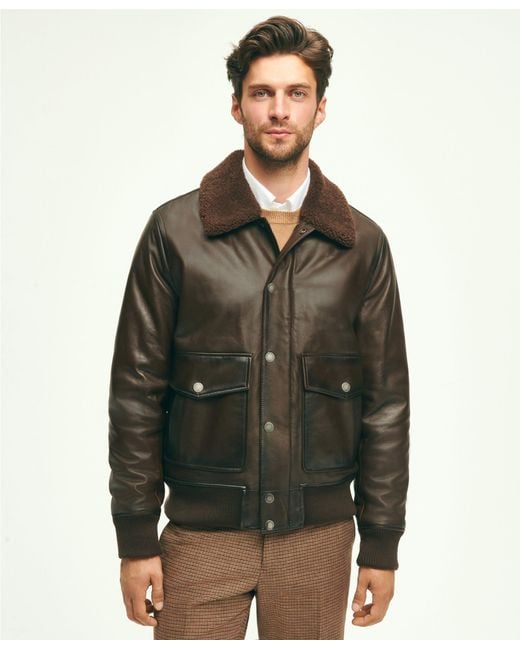 Brooks Brothers Green Leather Shearling Flight Jacket for men