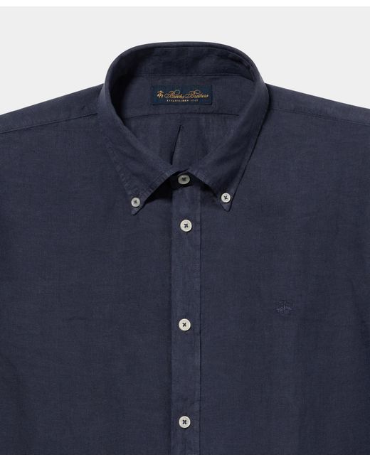 Brooks Brothers Blue Slim Fit Linen Shirt With Button Down Collar for men