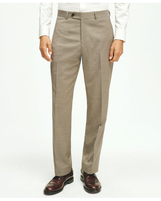 Brooks Brothers Natural Traditional Fit Stretch Wool Mini-houndstooth 1818 Dress Trousers for men
