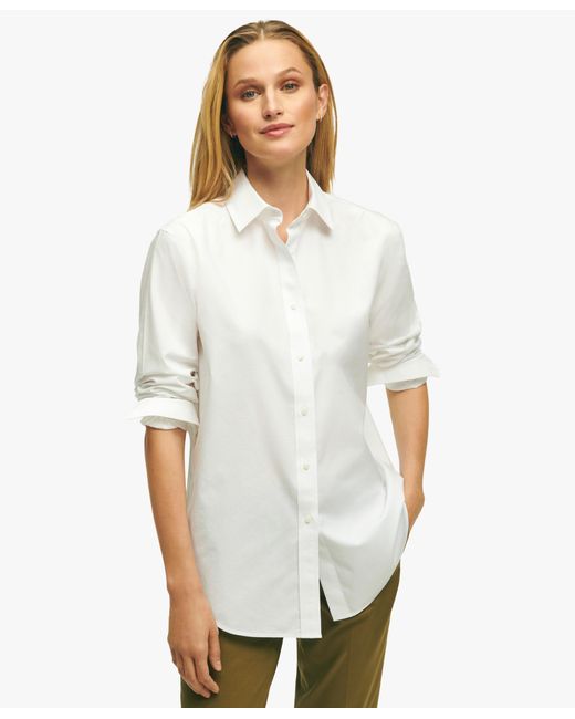 White Relaxed Fit Non-iron Stretch Supima Cotton Shirt di Brooks Brothers