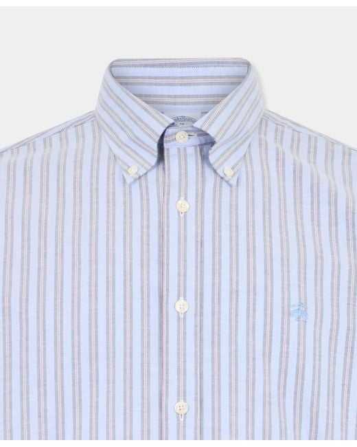 Brooks Brothers Blue Regular Fit Non-Iron Striped Stretch Oxford Shirt With Button Down Collar for men