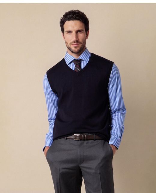 Brooks Brothers Blue Merino Wool Sweater Vest for men