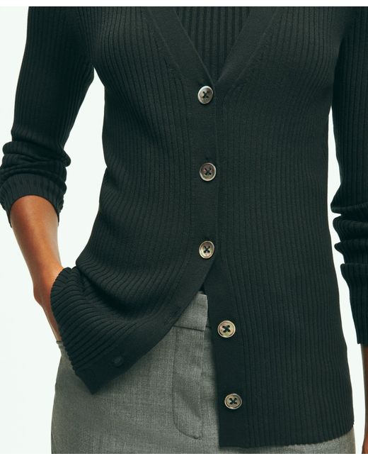 Brooks Brothers Green Silk Blend Ribbed V-neck Cardigan Sweater